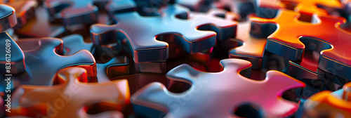 Arranged Puzzle Pieces Colorful Kaleidoscope of Fun, Close-Up Toy Puzzle Pieces in Colorful Arrangement photo