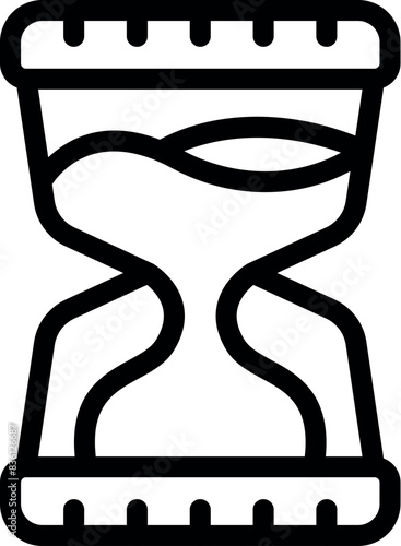 Minimalist vector illustration of an hourglass icon in black and white, representing the concept of time management and efficiency