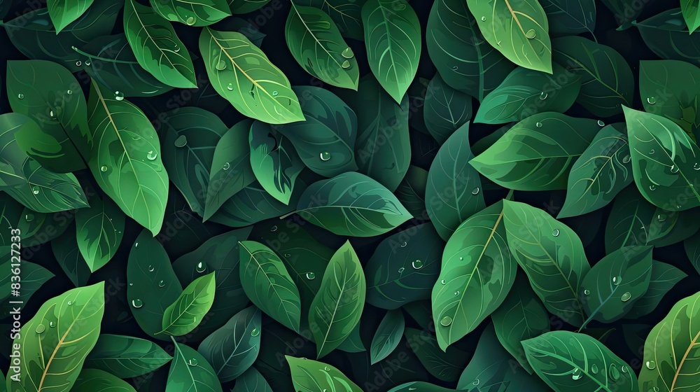 Close-up of fresh green leaves with water droplets, creating a natural and vibrant background perfect for nature-focused projects. Close-up of fresh green leaves with water droplets, creating a natural and vibrant background perfect for nature-focused projects.