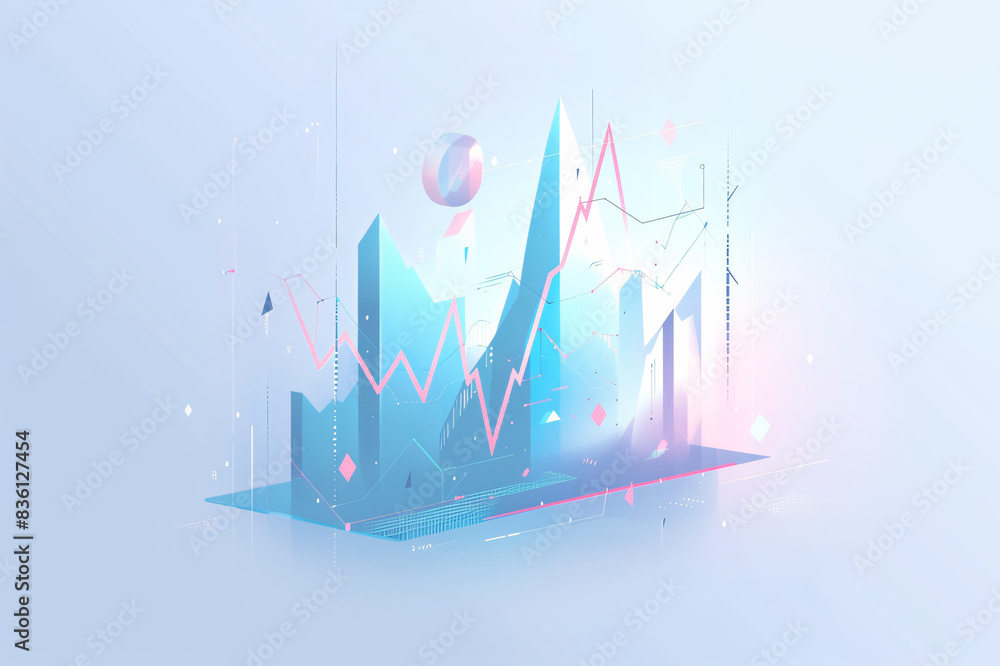 Abstract digital visualization of rising financial graphs and charts, representing economic growth and technological advancement Abstract digital visualization of rising financial graphs and charts, representing economic growth and technological advancement