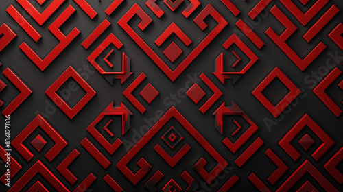 黒と赤の幾何学的な模様の壁のパネルのテクスチャの背景画像、コピースペース,テキスト用スペース,Generative AI。Black and red geometric pattern wall panel texture background image, copy space,space for text,Generative AI.
