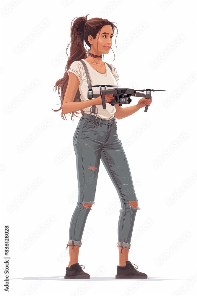 One happy woman or girl with smile on the face hold in her hands new quadcopter. Flat illustration of the satisfied customer of drone.
One happy woman or girl with smile on the face hold in her hands new quadcopter. Flat illustration of the satisfied customer of drone.
