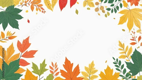 Colorful autumn leaves border on white background, Ai generated © Ahmad M.