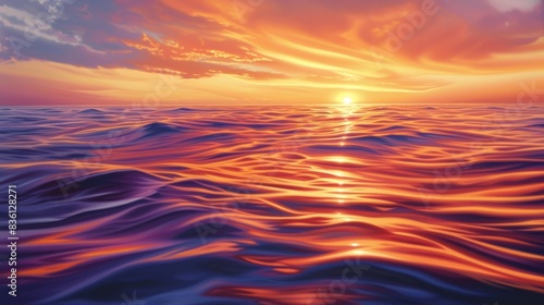 Vibrant sunset over the ocean with colorful waves