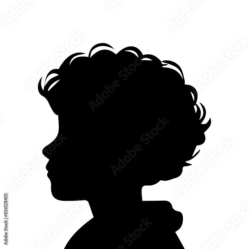  illustration of boy profile, black silhouette isolated on white background