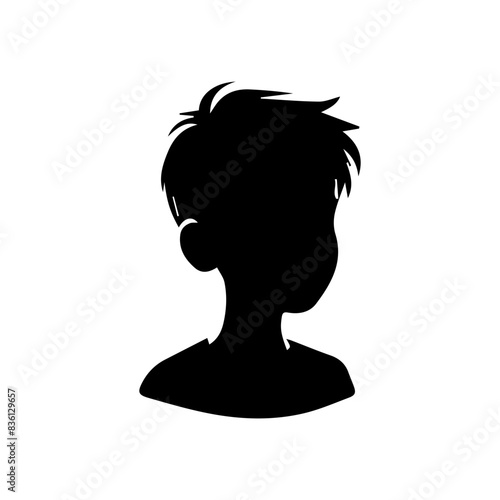  illustration of boy profile, black silhouette isolated on white background