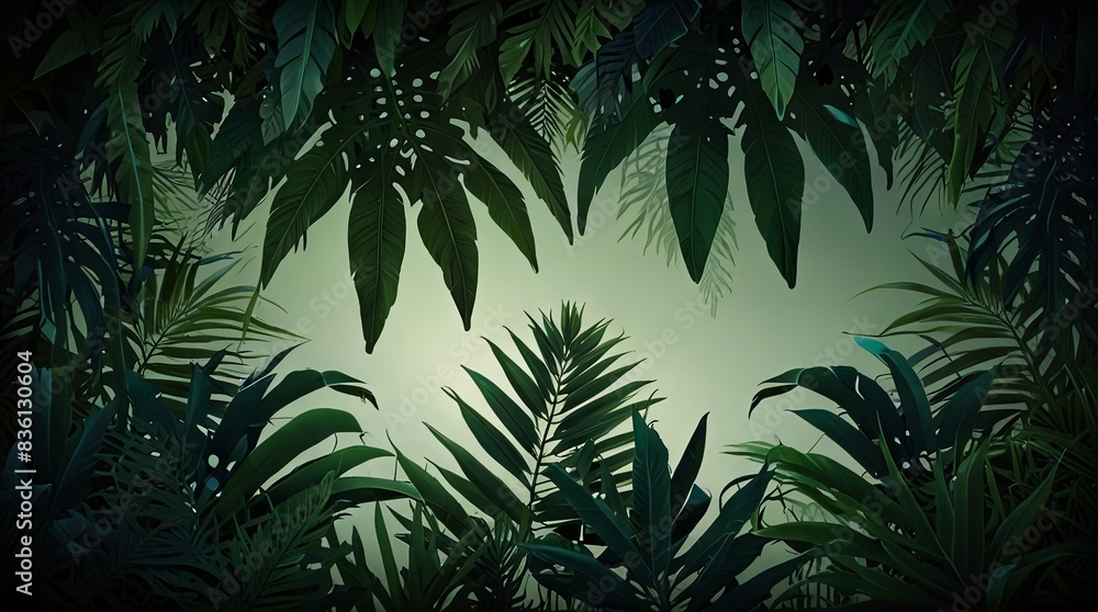 Tropical leaves frame vibrant green foliage background, Ai generated Tropical leaves frame vibrant green foliage background, Ai generated