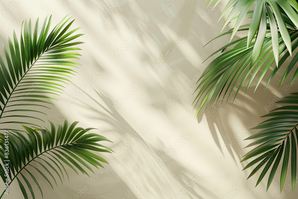 palm leaves casting blurred shadow on light pink wall palm leaves casting blurred shadow on light pink wall