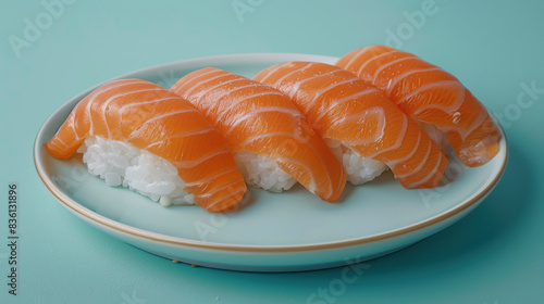 Sushi with Salmon on Plate