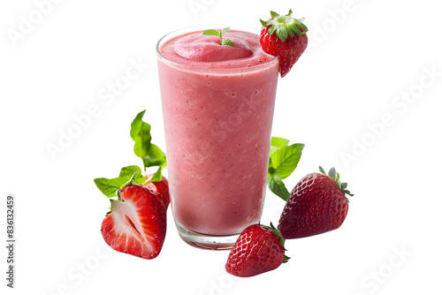 Wallpaper Mural Refreshing strawberry smoothie in a glass surrounded by fresh strawberries and mint leaves. Perfect for a healthy and tasty treat. Torontodigital.ca
