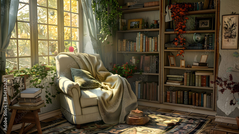 sunlight filled room with inviting armchair and cozy throw sunlight filled room with inviting armchair and cozy throw