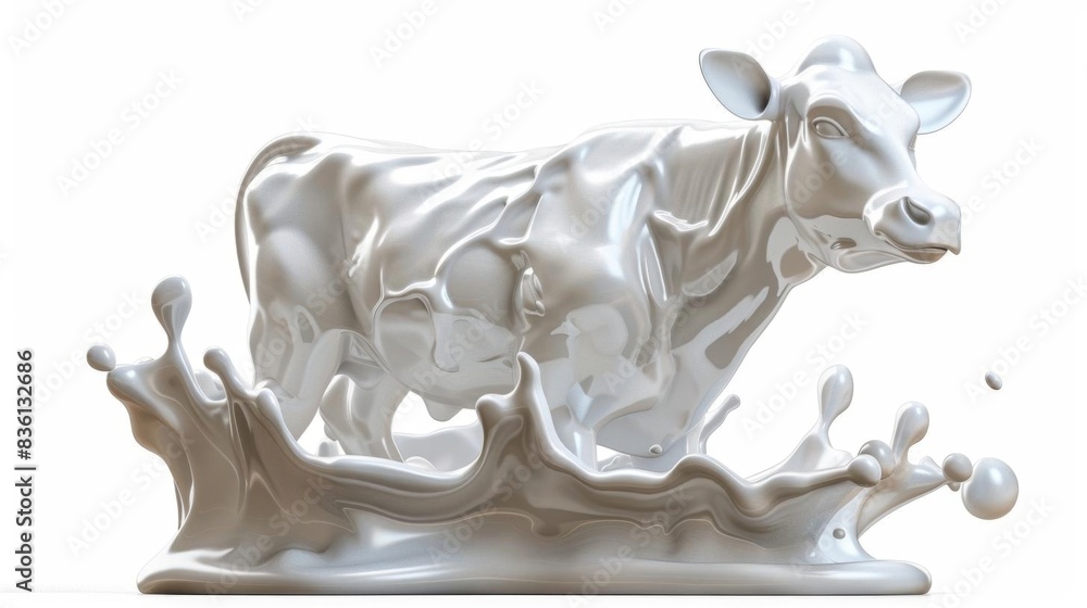Abstract liquid sculpture of cow made from white splashes, resembling milk, creative design blending art and fluid dynamics. Abstract liquid sculpture of cow made from white splashes, resembling milk, creative design blending art and fluid dynamics.