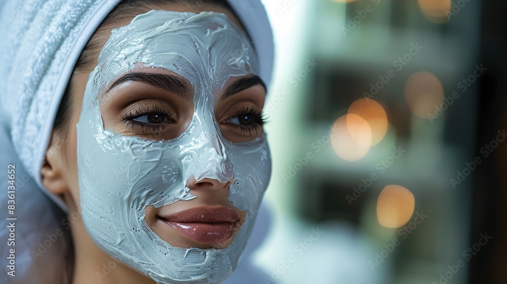 portrait of woman in clay facial mask portrait of woman in clay facial mask
