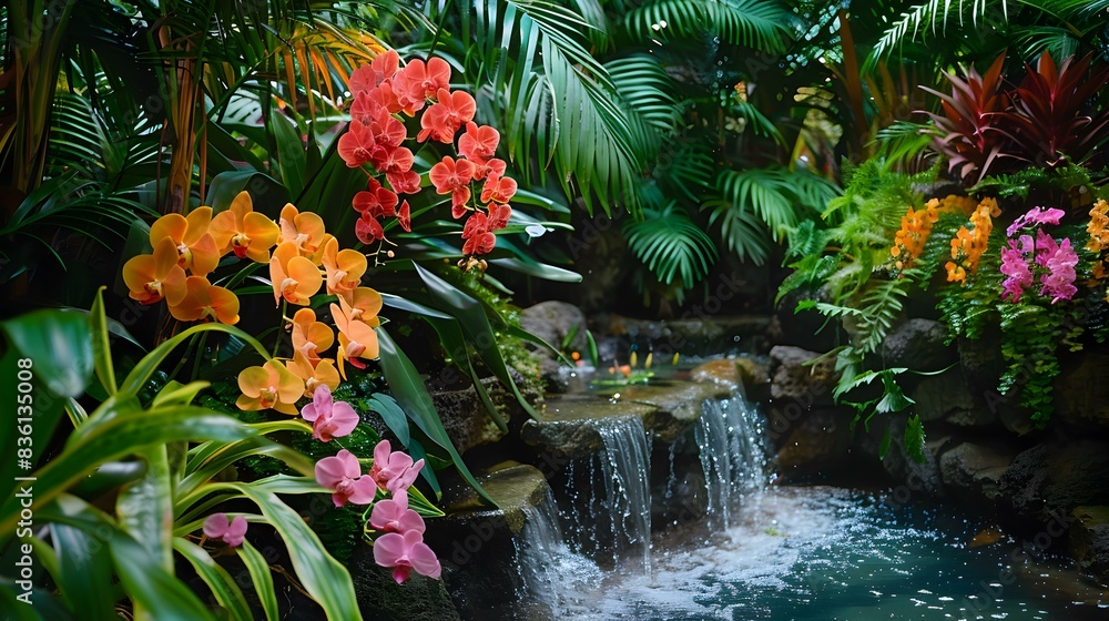 A tropical garden with exotic pic A tropical garden with exotic pic