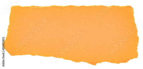 Isolated cut out torn piece of blank orange paper note cardboard with texture and copy space for text, transparent png background design element
