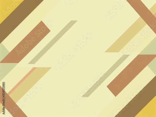 An abstract design with diagonal cream and brown lines and layered pastel shapes, creating a minimalistic and modern geometric frame for copy text.