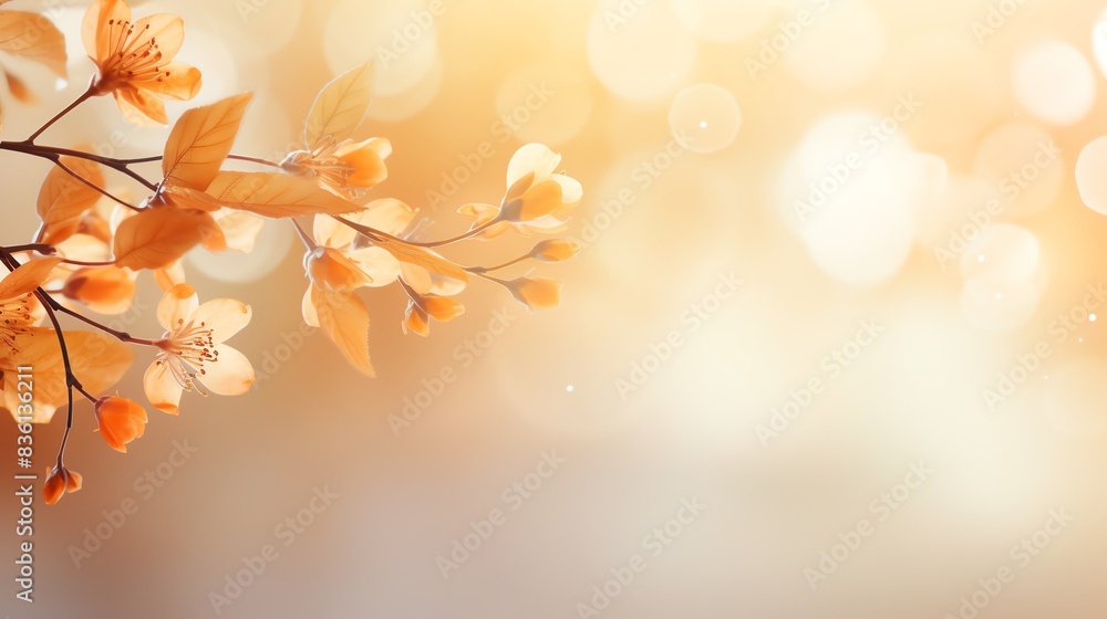 Delicate blooming branch with soft light background, perfect for spring themed designs. Delicate blooming branch with soft light background, perfect for spring themed designs.