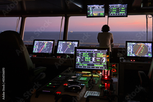 Sunset in navigation bridge