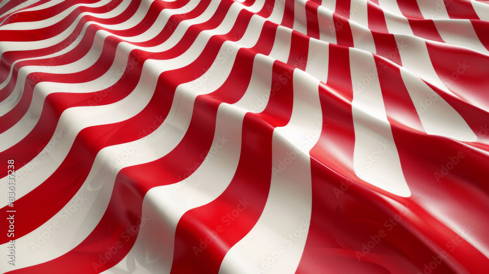 Naklejka premium A red and white striped flag with a wave pattern