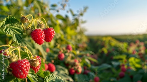 a field with ripe raspberries image