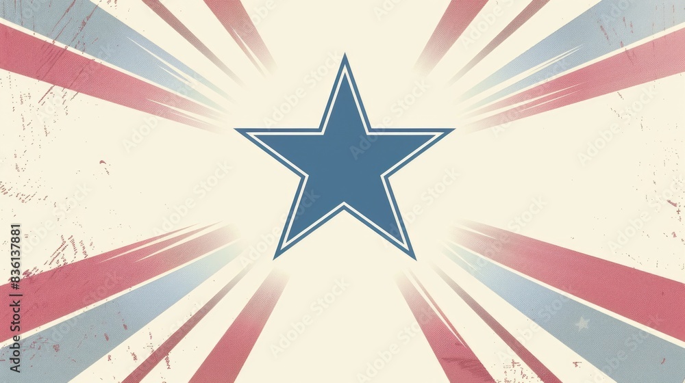 Patriotic White Background with Central Blue Star and Radiating Red and White Stripes Patriotic White Background with Central Blue Star and Radiating Red and White Stripes