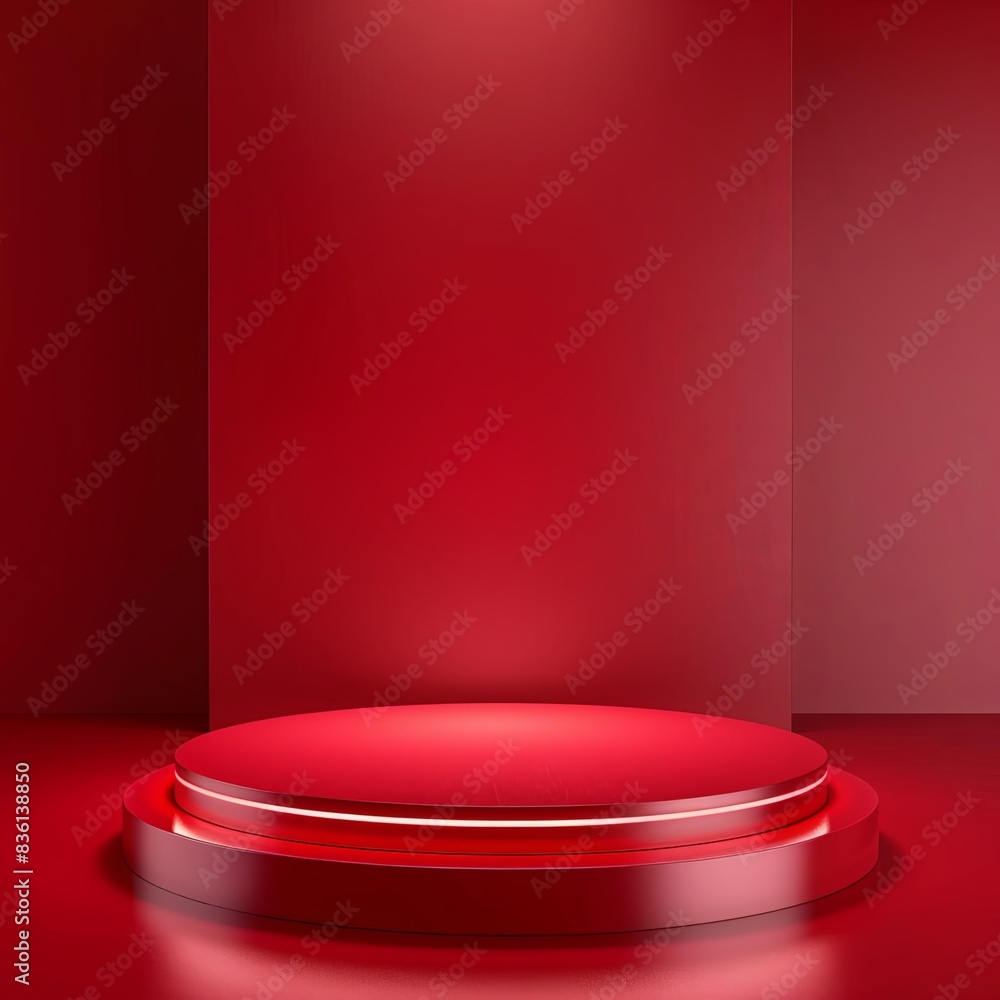 Vibrant Modern Red Podium with Round Platform and Dramatic Lighting Vibrant Modern Red Podium with Round Platform and Dramatic Lighting