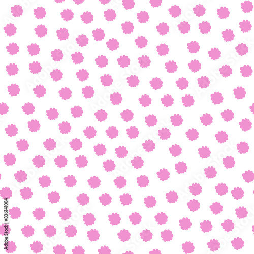 Fluffy distressed dots seamless pattern. Modern dots print. Dotted allover background. Pink textured circles scattered on white background