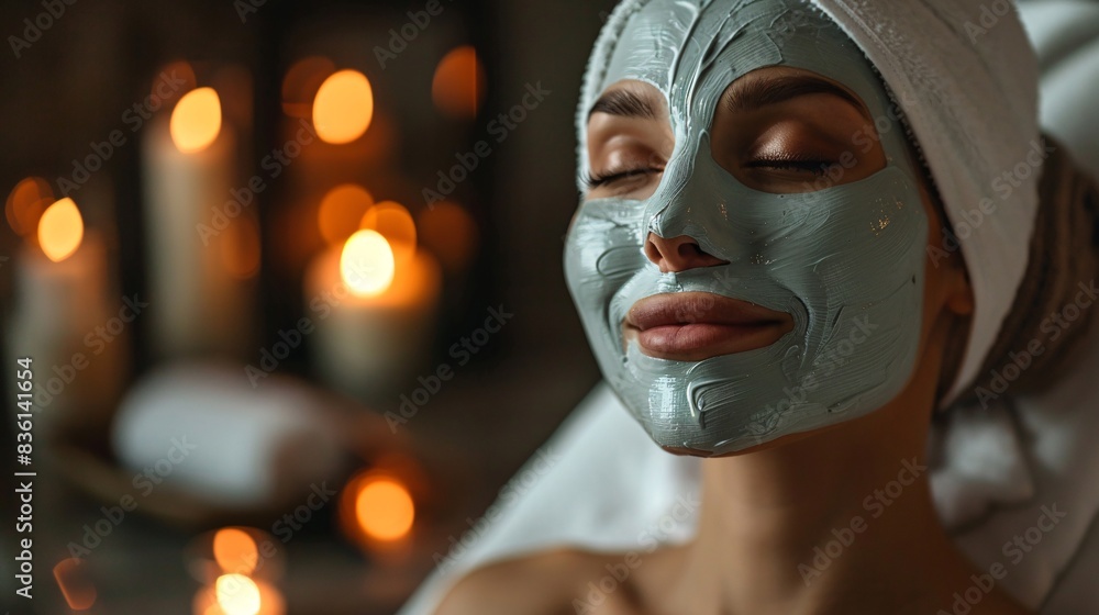 Woman in clay facial mask at spa. Woman in clay facial mask at spa.