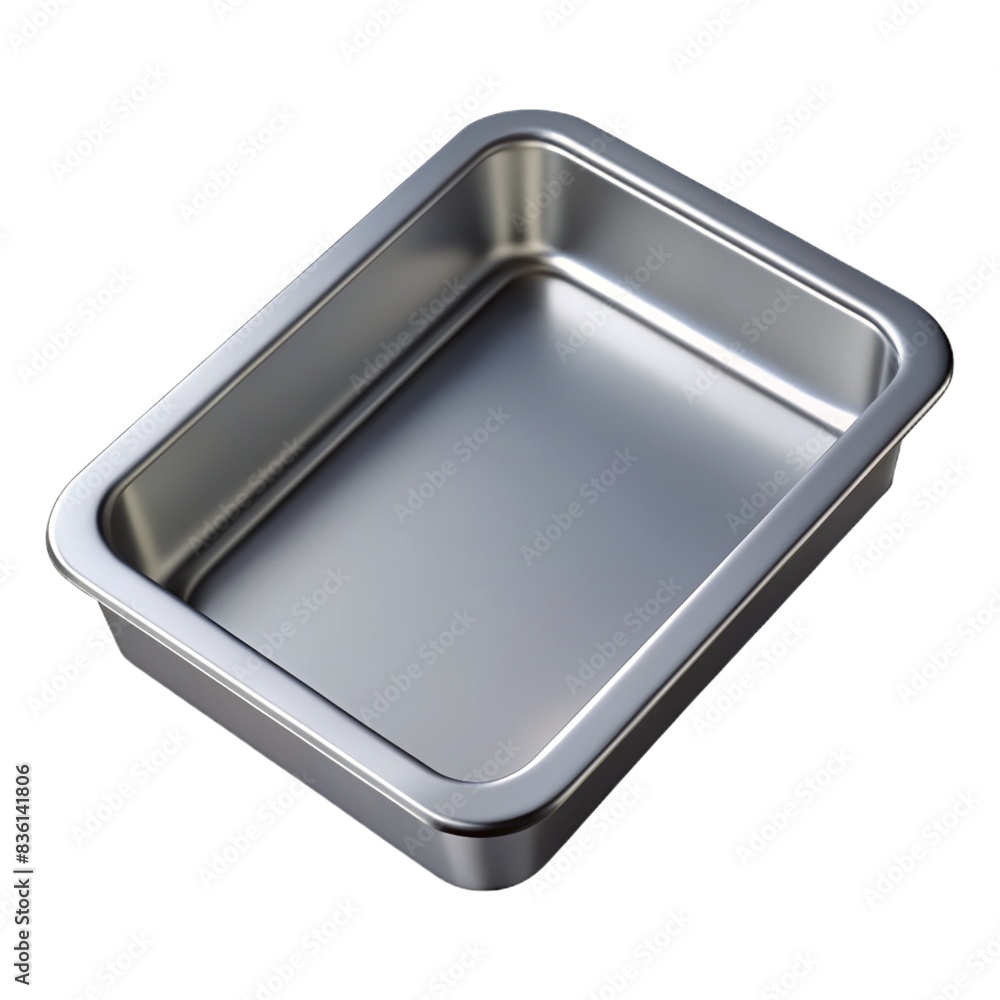 Culinary utensil used for baking shiny foodstuff in a silver oven trayMetal baking sheet isolated on white background Culinary utensil used for baking shiny foodstuff in a silver oven trayMetal baking sheet isolated on white background