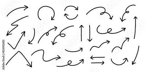 Set of Hand drawn vector arrows doodle on white background. design element vector illustration