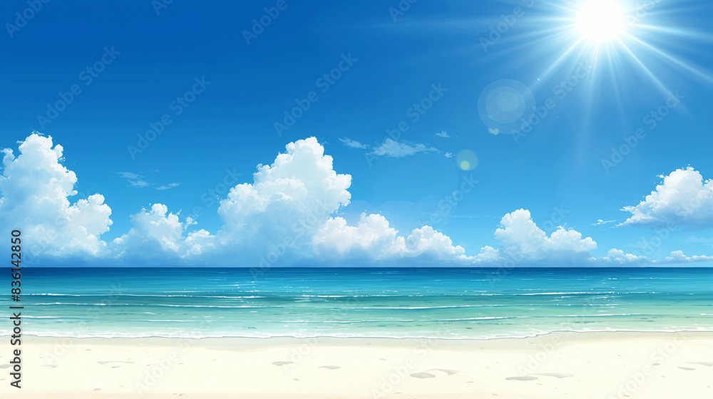 Fototapeta premium 真夏の海と太陽 Generative AI