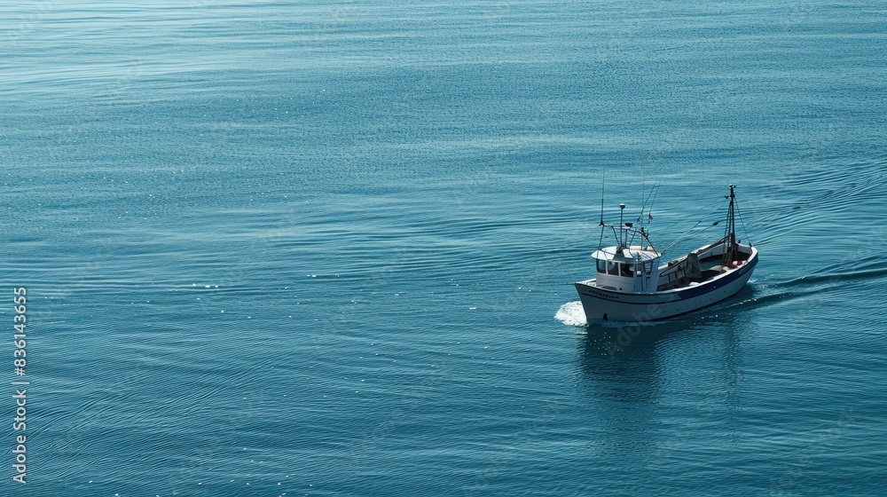 Naklejka premium Returning to port Small boat engaged in scallop fishing heading back