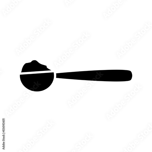 Spoon with sugar in line art style on white background, linear style sign for mobile concept and web design, Teaspoon with sugar powder outline vector icon. Symbol, logo illustration