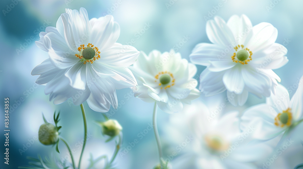 White Cosmos Flowers in Bloom. White Cosmos Flowers in Bloom.