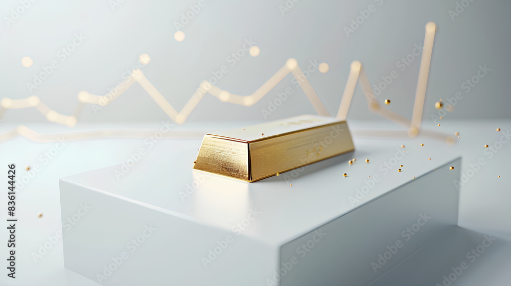 a gold bar placed on a clean white surface.abstract graphics symbolizing global market dynamics, such as lines or charts a gold bar placed on a clean white surface.abstract graphics symbolizing global market dynamics, such as lines or charts