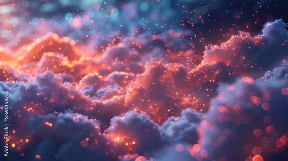 An abstract 3D representation of digital data flowing through a network of clouds, symbolizing the efficiency and scalability of cloud technology. An abstract 3D representation of digital data flowing through a network of clouds, symbolizing the efficiency and scalability of cloud technology.