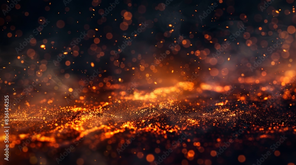 Sparkling Embers On Dark Background with glowing orange particles creating a warm and vibrant visual effect reminiscent of fire and heat. Sparkling Embers On Dark Background with glowing orange particles creating a warm and vibrant visual effect reminiscent of fire and heat.