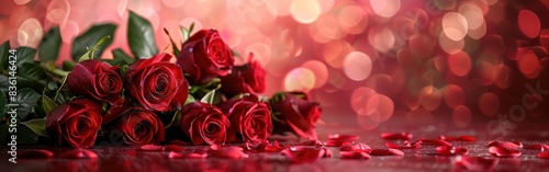 Romantic Roses Bouquet on Heart Background