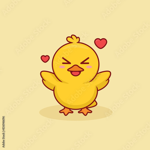 a cartoon yellow chicken smiling happily