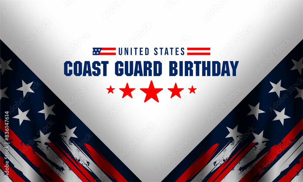 Coast Guard birthday.Design with american flag and patriotic stars, card, banner, background design Coast Guard birthday.Design with american flag and patriotic stars, card, banner, background design