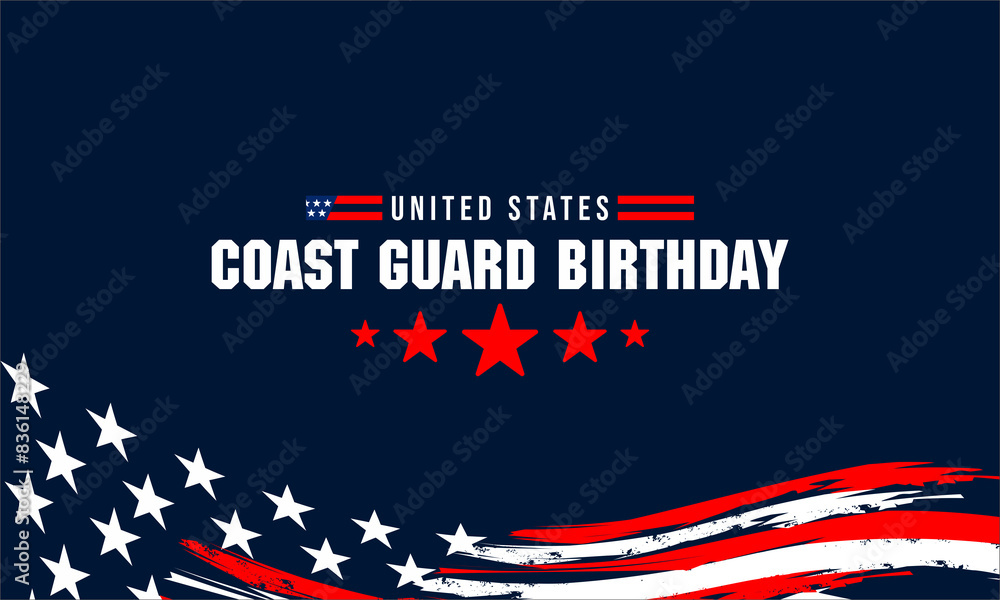 Fototapeta premium Coast Guard birthday.Design with american flag and patriotic stars, card, banner, background design