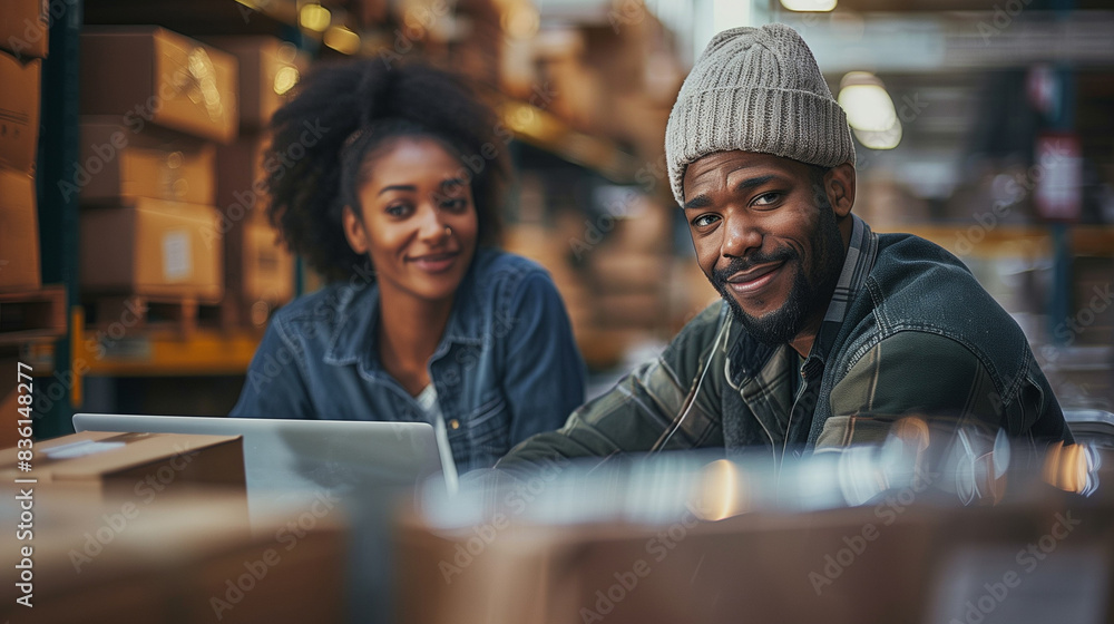man and woman. Packing goods for delivery to customer in warehouse. man and woman. Packing goods for delivery to customer in warehouse.