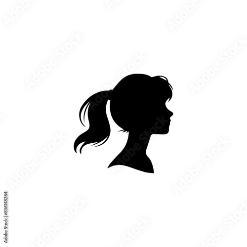 Woman head silhouette, face profile, vignette. Hand drawn illustration, isolated on white background. Design for invitation, greeting card, vintage style