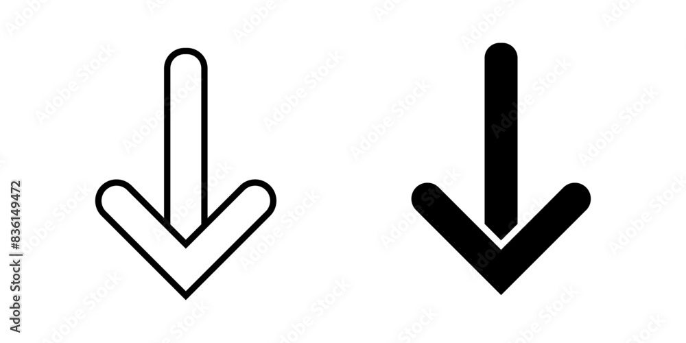 Down arrow Icon. Symbol isolated white background. vector illustration. color editable. Down arrow Icon. Symbol isolated white background. vector illustration. color editable.