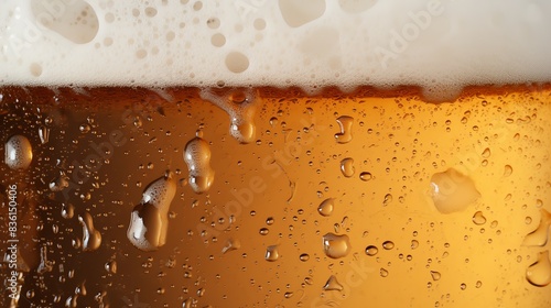 Close up of condensation on a glass of beer.