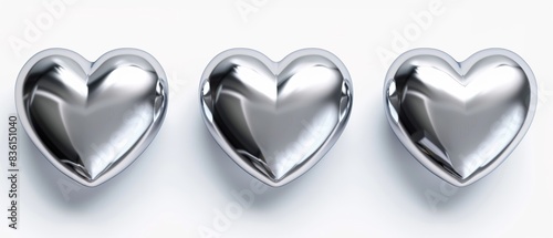 Three or four sliver heart for product rating reviews for websites and mobile applications, white background