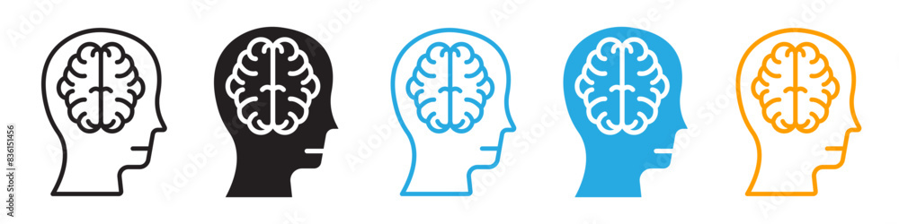 Human head with the brain icon line art vector Human head with the brain icon line art vector