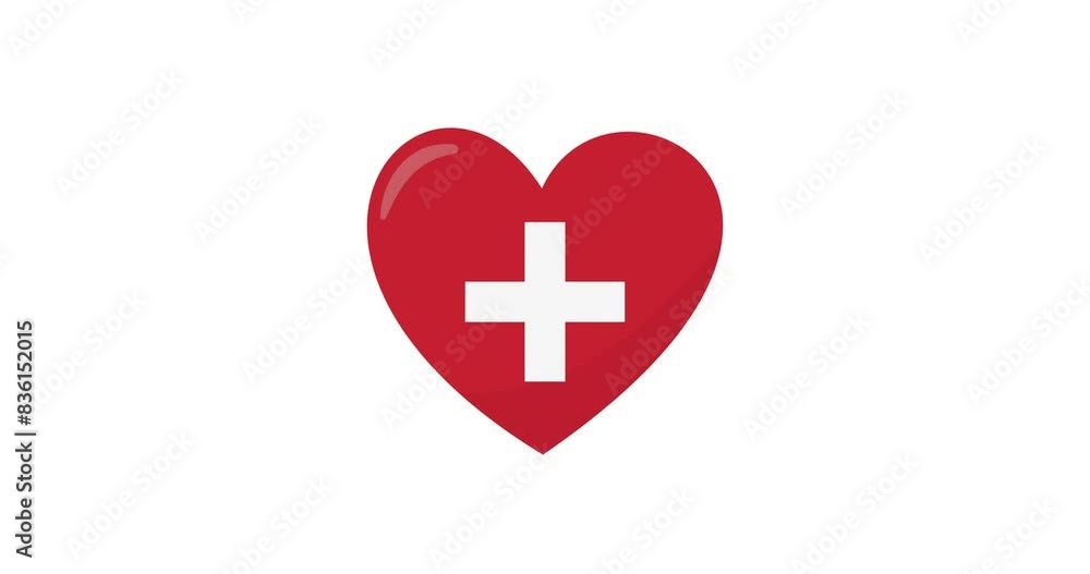 4k Heartbeat animation. Red heart with white cross beating on white background in 4k format. Beating heart sign. Health concept. 4k Heartbeat animation. Red heart with white cross beating on white background in 4k format. Beating heart sign. Health concept.