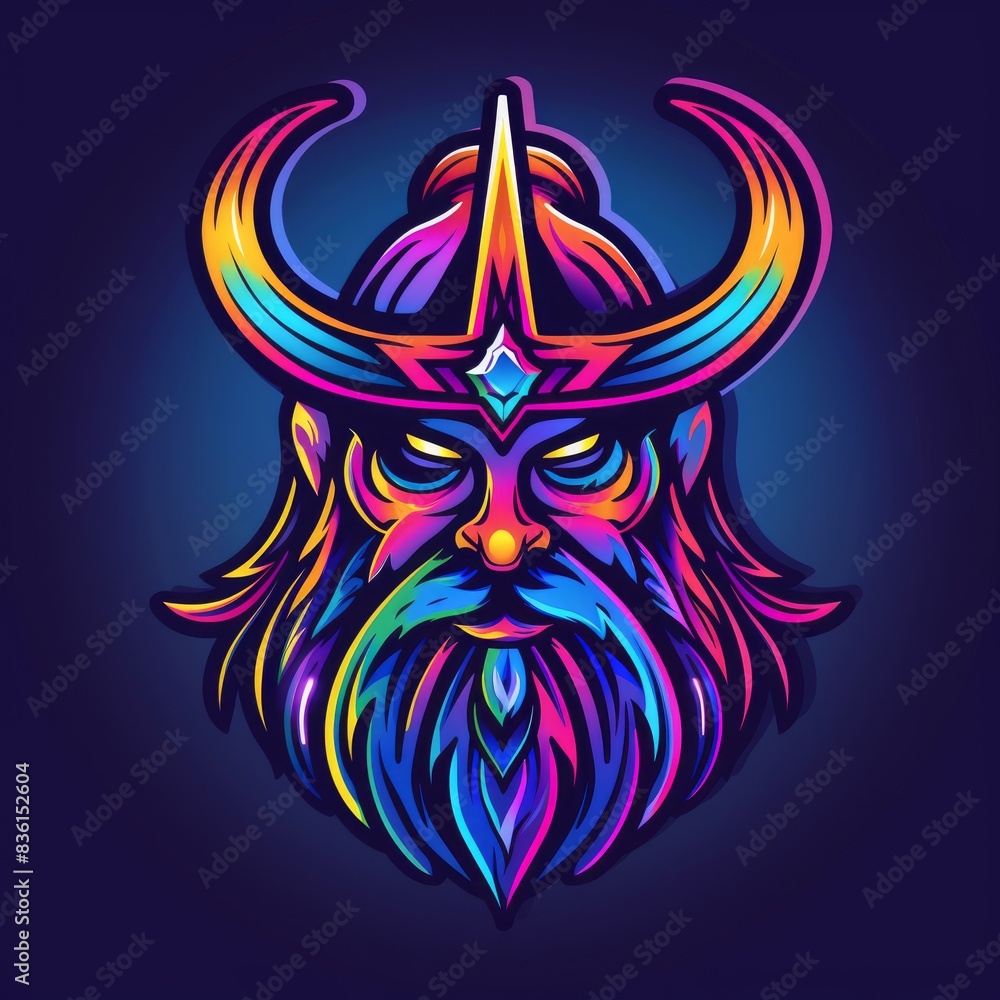 Art illustration of an Viking mascot in vivid neon colors Art illustration of an Viking mascot in vivid neon colors