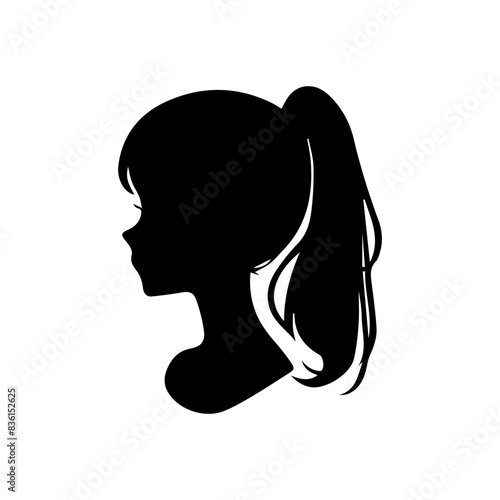 Woman head silhouette, face profile, vignette. Hand drawn illustration, isolated on white background. Design for invitation, greeting card, vintage style